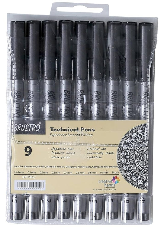 BRUSTRO TECHNICAL PEN BLACK SET OF 9