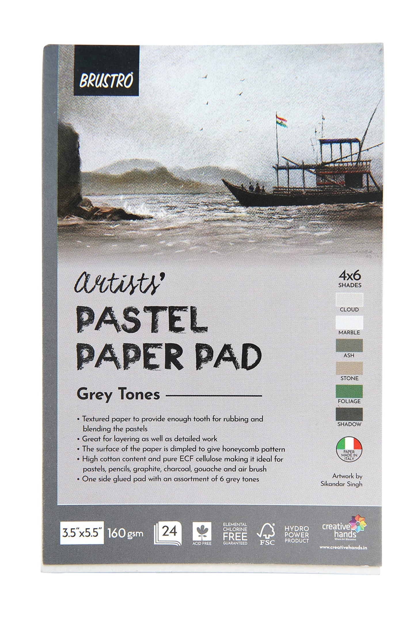 BRUSTRO PASTEL PAPER PAD 3.5"X5.5" GRAY TONE