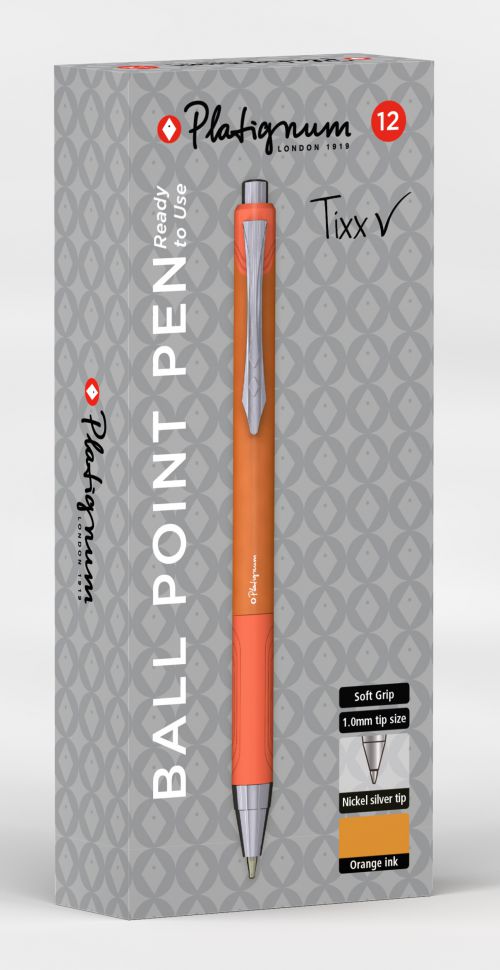Platignum ball point pen soft grip barrel orange pack of 12