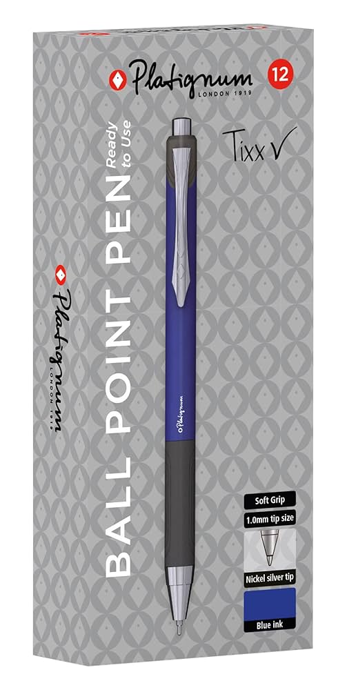 Platignum ball point pen soft grip barrel blue pack of 12