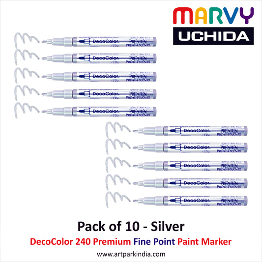 Marvy Uchida 240 Decocolor Premium Fine Point Marker Silver - Pack of 10