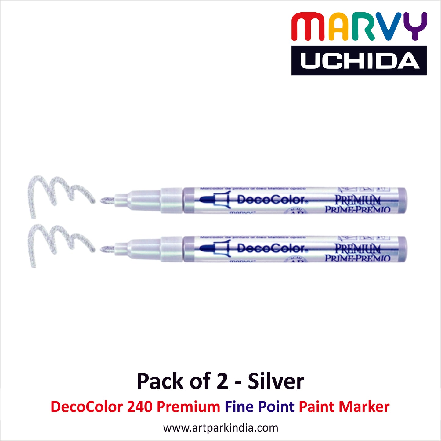 Marvy Uchida 240 Decocolor Premium Fine Point Marker Silver - Pack of 2