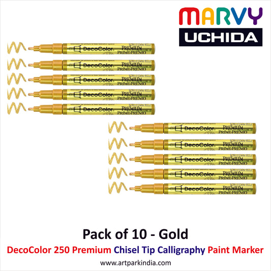 Marvy Uchida 250 Decocolor Premium Chiseltip Calligraphy Marker Gold Pack of 10