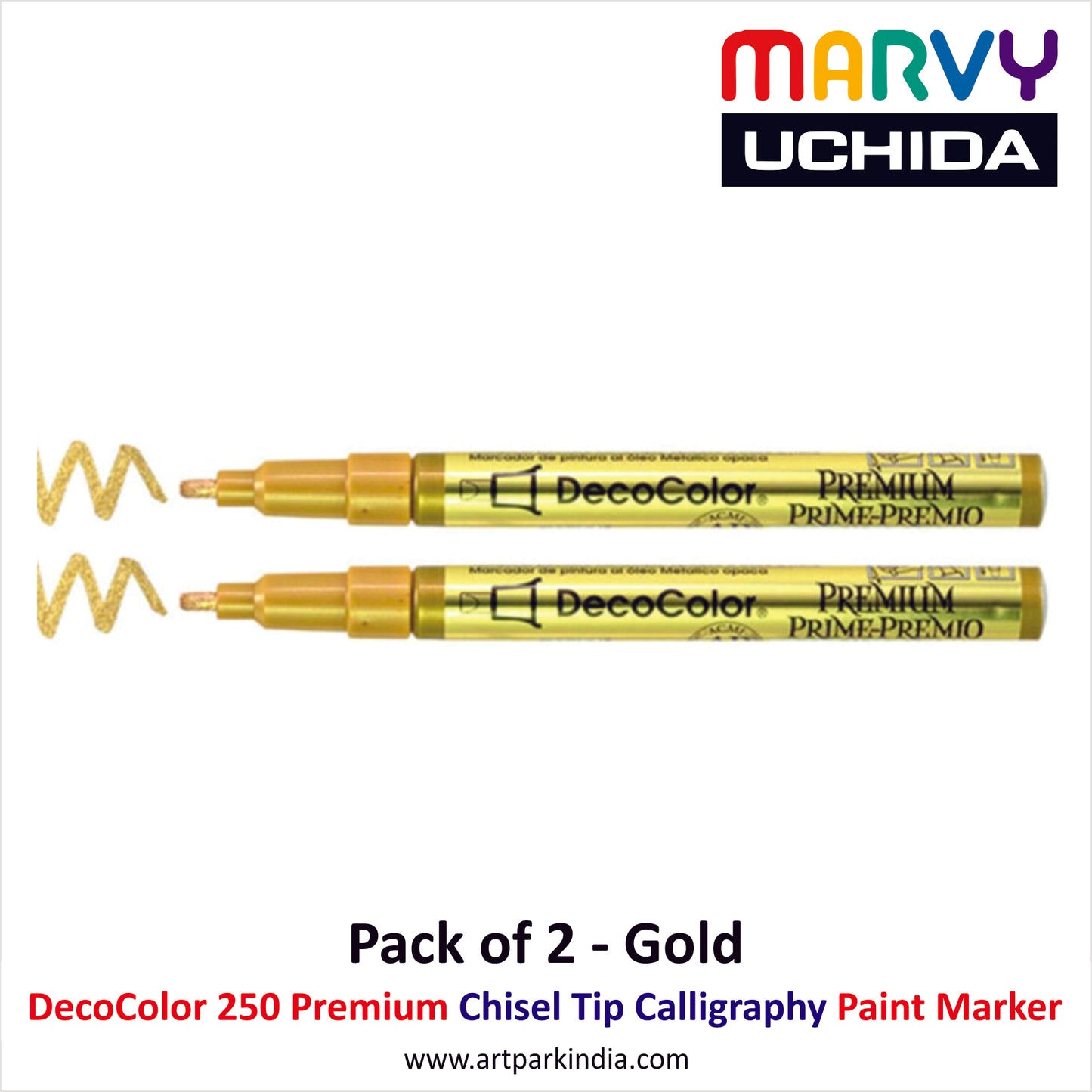 Marvy Uchida 250 Decocolor Premium Chiseltip Calligraphy Marker Gold Pack of 2