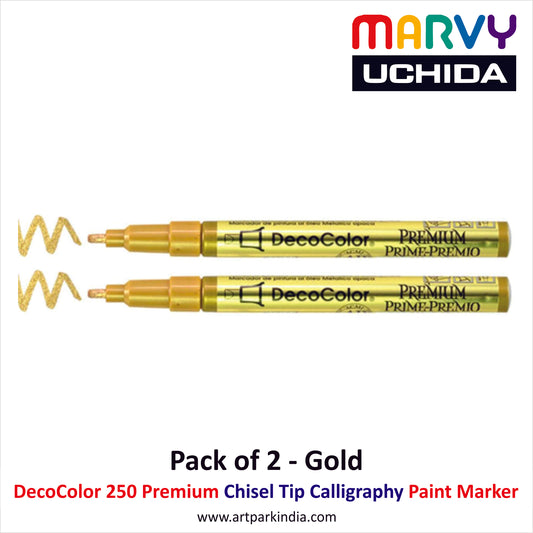 Marvy Uchida 250 Decocolor Premium Chiseltip Calligraphy Marker Gold Pack of 2