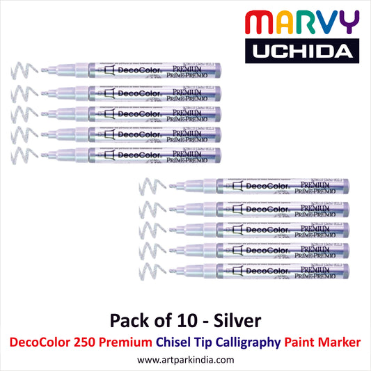 Marvy Uchida 250 Decocolor Premium Chiseltip Calligraphy Marker Silver Pack of 10