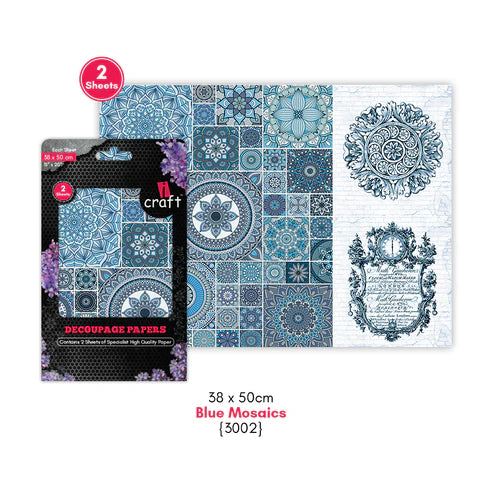 icraft Decoupage Paper-Blue mosiacs-3002