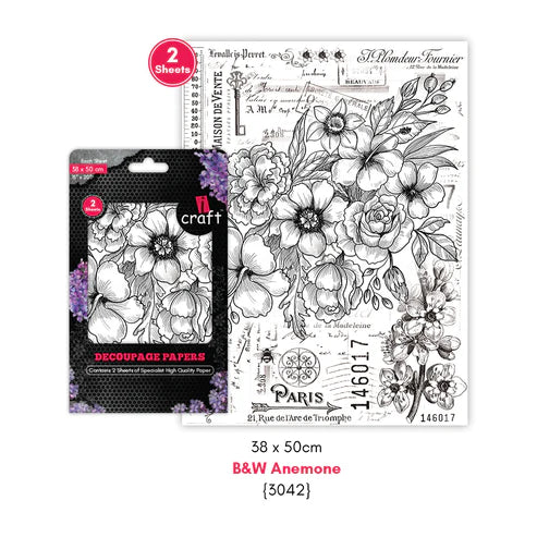 icraft Decoupage Paper-B&W Anemone-3042