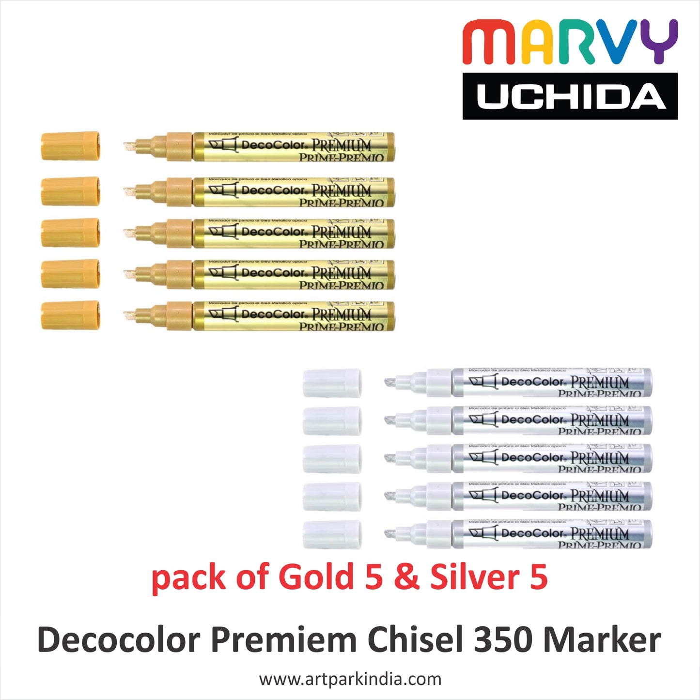 Marvy Uchida 350 Chisel Marker Gold & Silver Combo set of 10