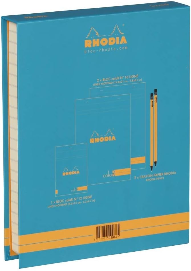 Rhodia Basics Stapled Turquoise Blue Line Ruled ColoR Treasure Box Set 92967