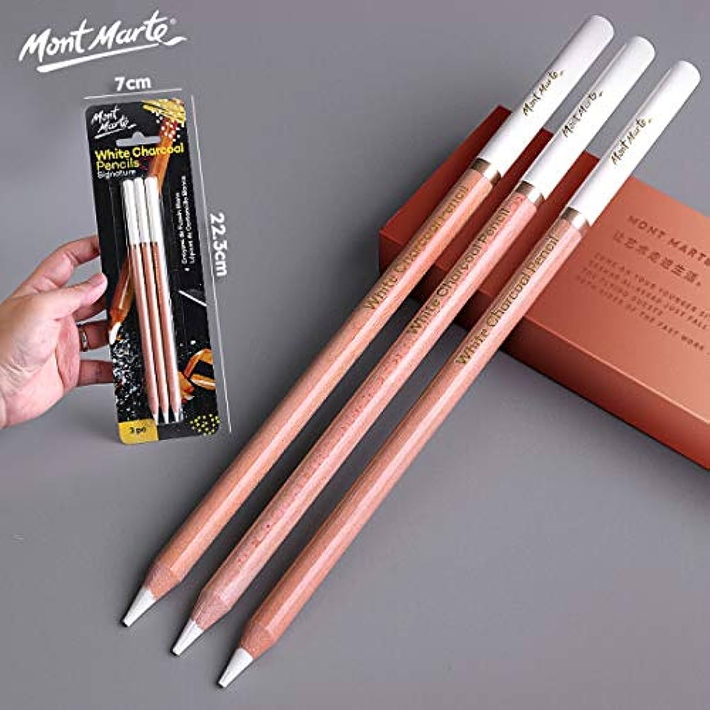 Mont Marte White Charcoal Sketch Pencils set of 3