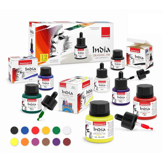 Isomars India Drawing Ink 35ml, 12 shade set IWD012
