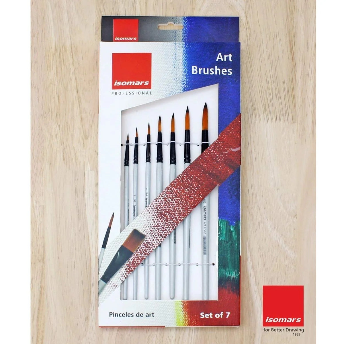 Isomars Professional Round Paint Brush Set of 7 – Professional Golden Taklon Brushes for Watercolor, Acrylic & Oil Painting | Wooden Handle Artist Brushes for Detail Painting, Students & Designers SKU PBR-7