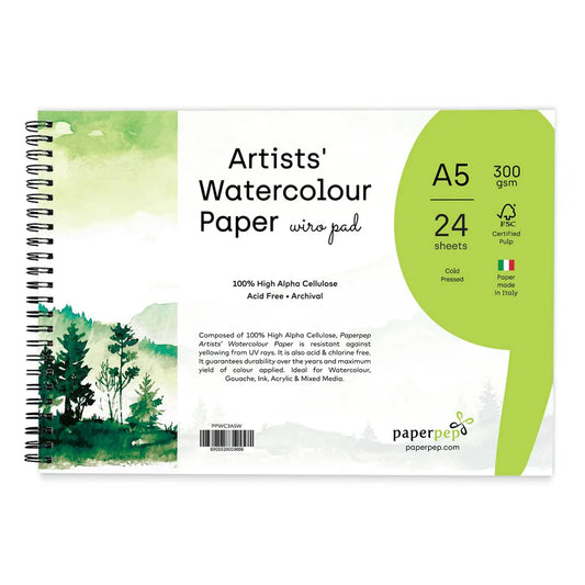 paperpep watercolour paper wiro pad-300gsm A5 PPWC3A5W