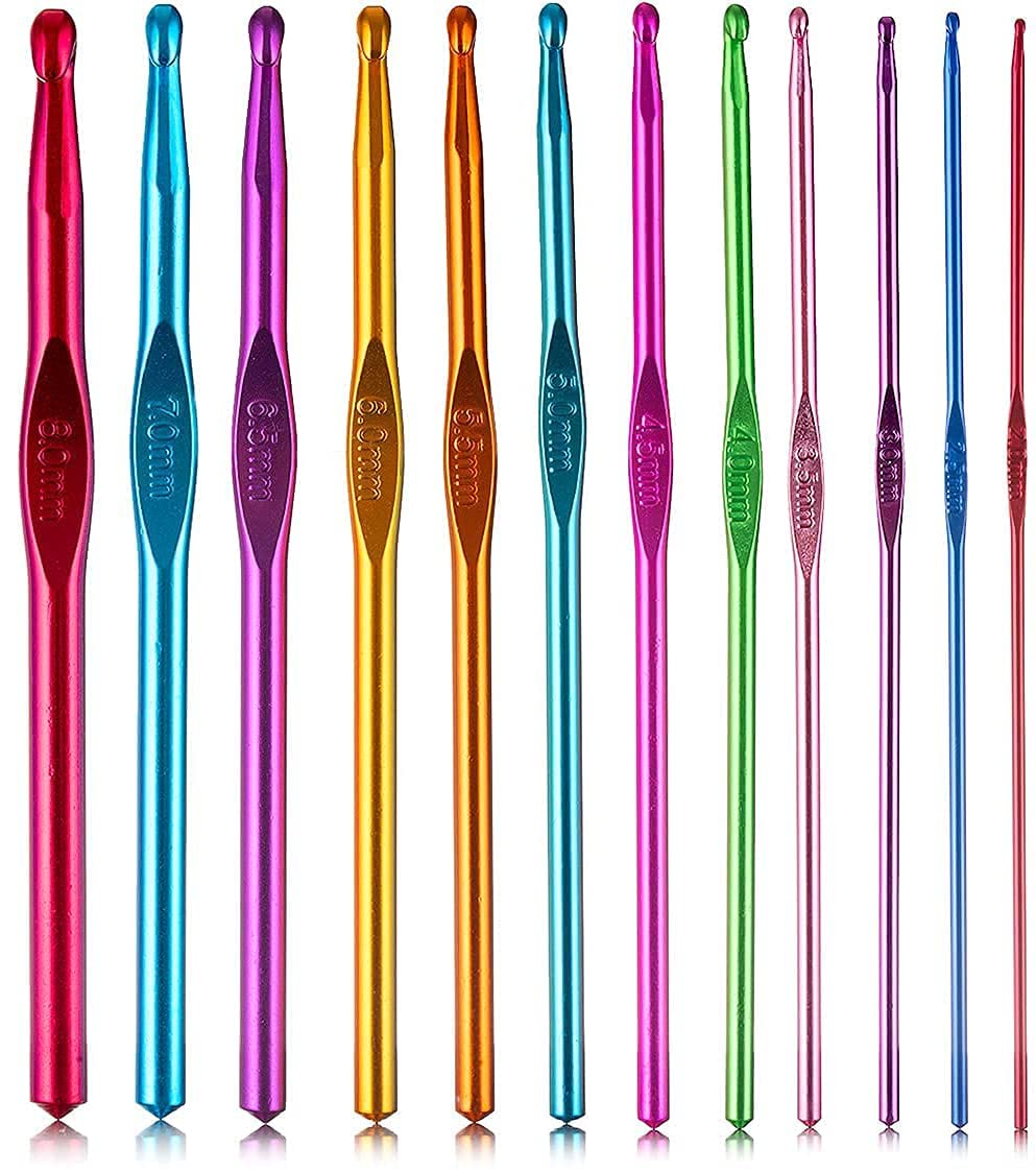 ARTPARK 12pcs Aluminum Metal Crochet Hooks Set, Round Blunt Yarn Knitting Needles Tool Kit, Small to Large 2mm-8mm