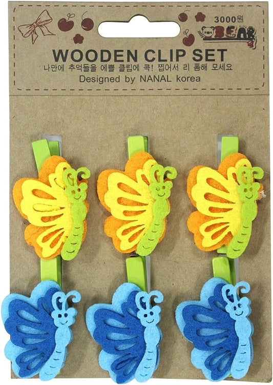 Wooden Clip set of 6 Smiling Butterfly