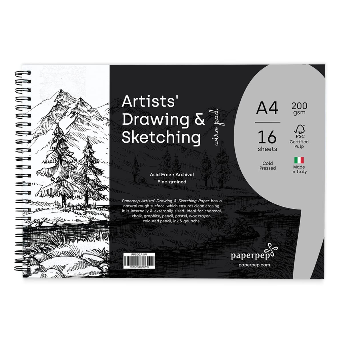 paperpep sketching and drawing pad-200gsm A4 PPSD2A4W