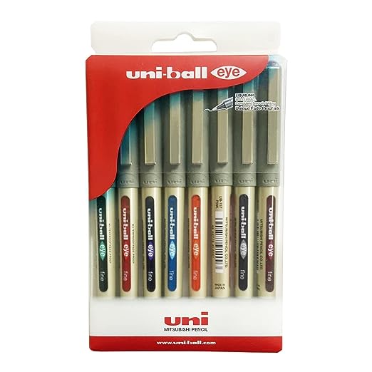 Uni liquid ink rollerball pen set of 8