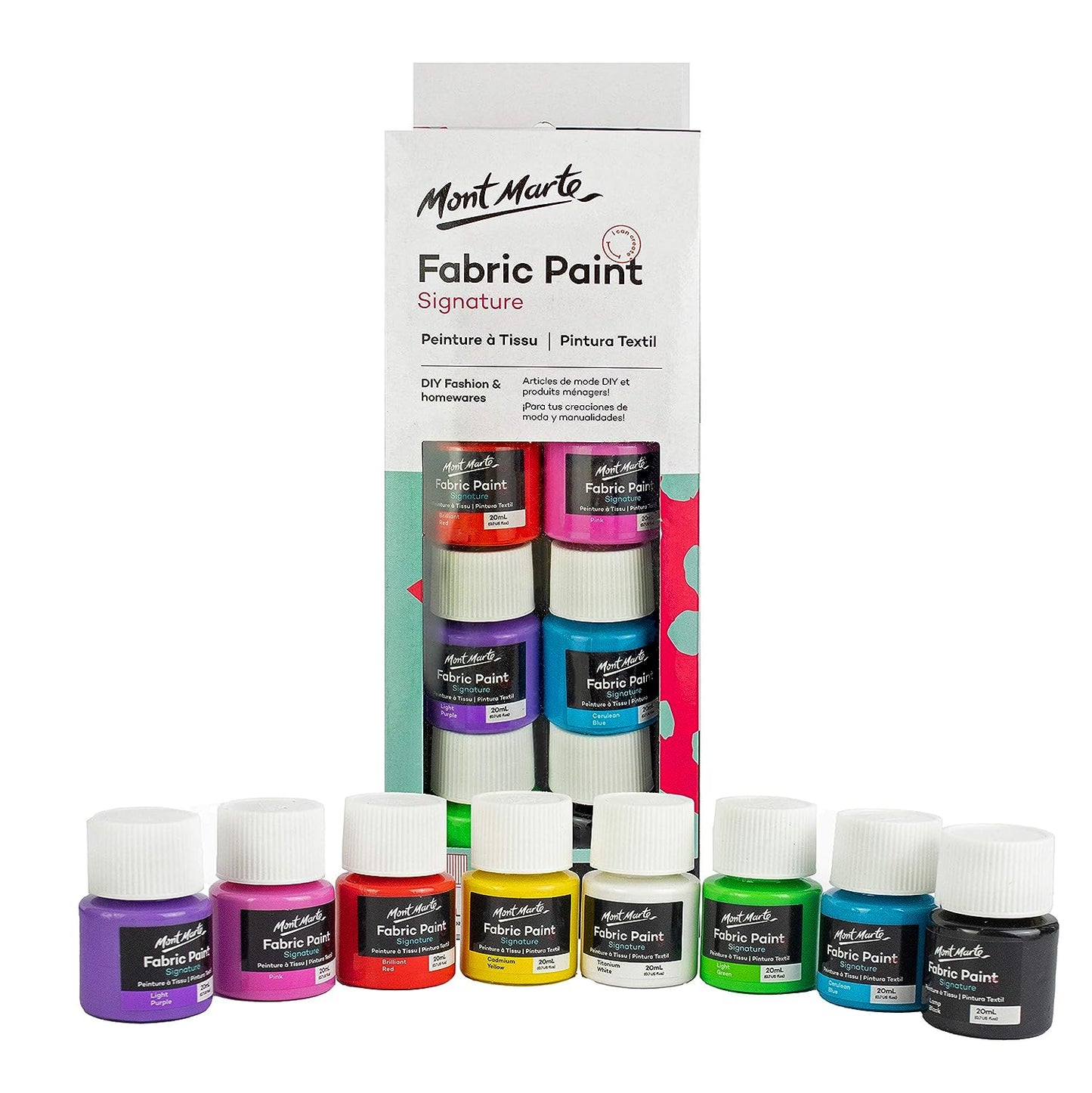 Mont Marte Fabric Paint Set - 8 Pieces x 20ml - Permanent Textile Paints