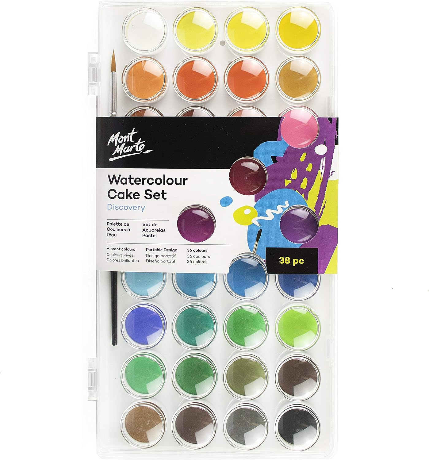 36 Color Fundamental Watercolor Pan Set with Paint Brush by Artists Loft |  eBay