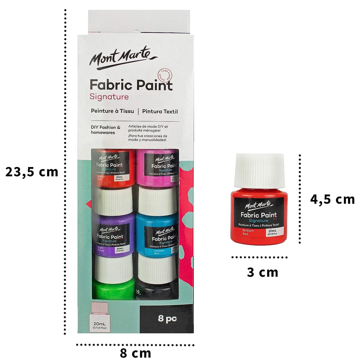 Mont Marte Fabric Paint Set - 8 Pieces x 20ml - Permanent Textile Paints