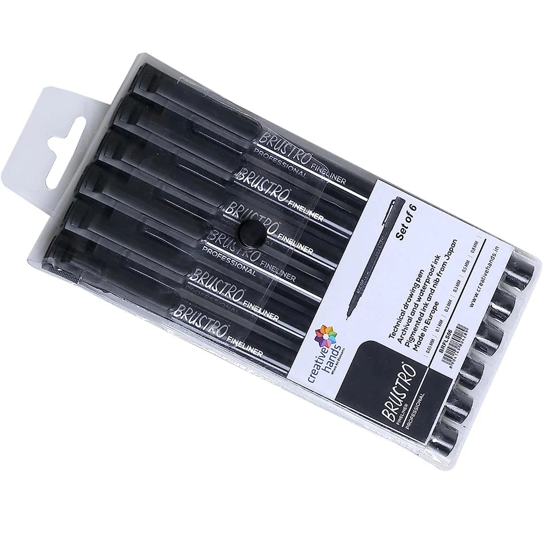 BRUSTRO PROFESSIONAL FINELINER BLACK SET OF 6