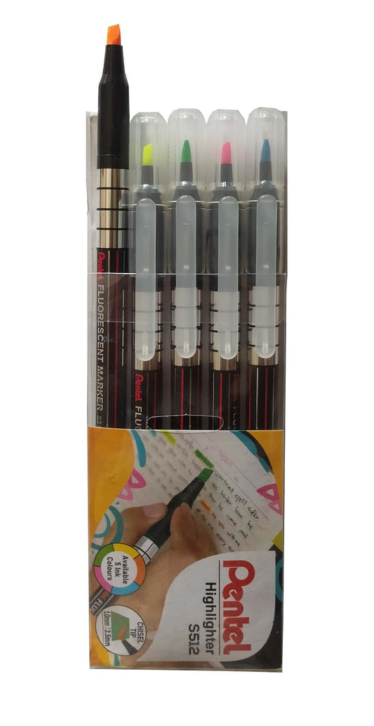 Pentel Chisel Tip Pen Style Highlighter S512  Neon set 5