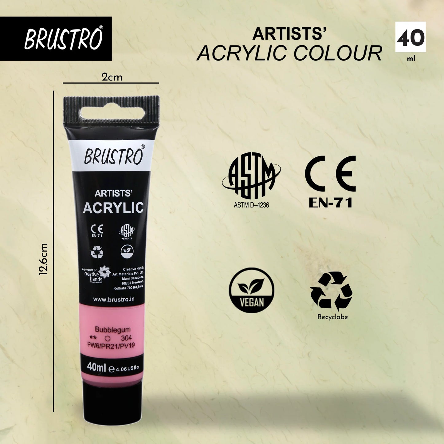 BRUSTRO ACRYLIC TUBE 40ML BUBBLEGUM 304