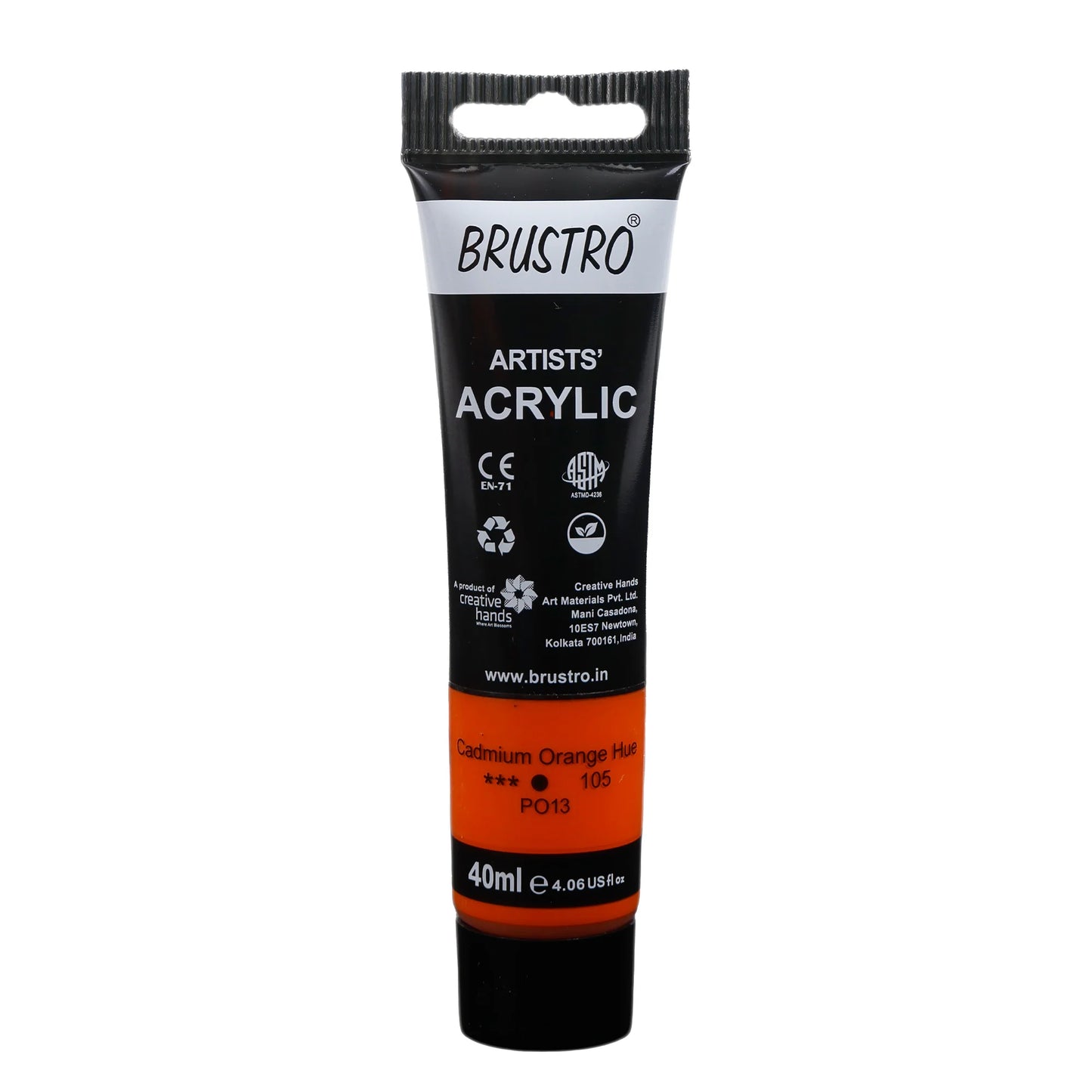 BRUSTRO ACRYLIC TUBE 40ML CADMIUM ORANGE HUE 105
