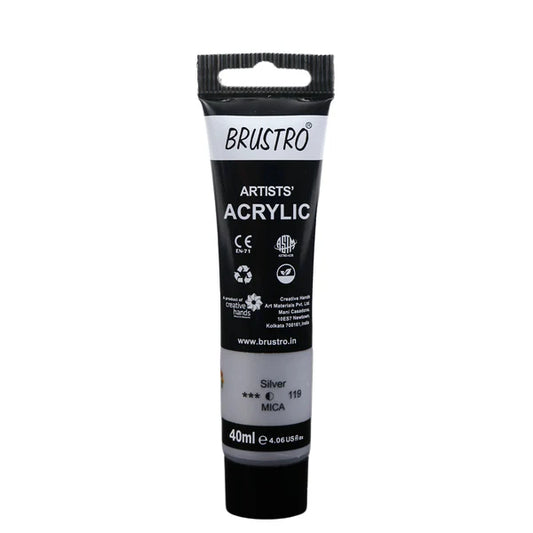 BRUSTRO ACRYLIC TUBE 40ML SILVER 119