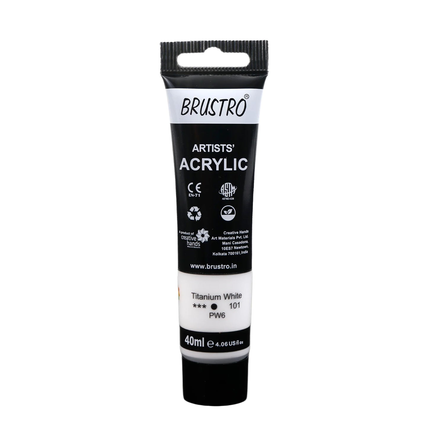 BRUSTRO ACRYLIC TUBE 40ML TITANIUM WHITE 101