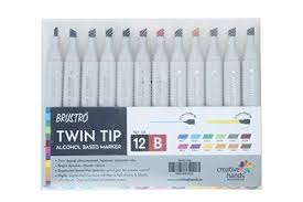 BRUSTRO ALCOHOL MARKER TWIN TIP  SET OF  12 BASIC B