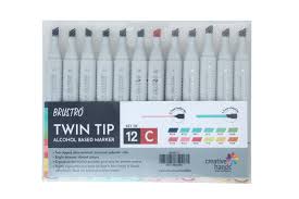 BRUSTRO ALCOHOL MARKER TWIN TIP  SET OF  12 BASIC C