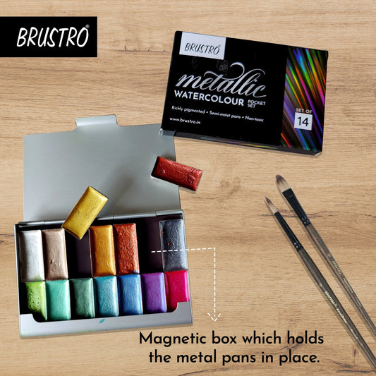 BRUSTRO ARTISTS' METALIC WATERCOLOUR HALF PEN SET OF 14