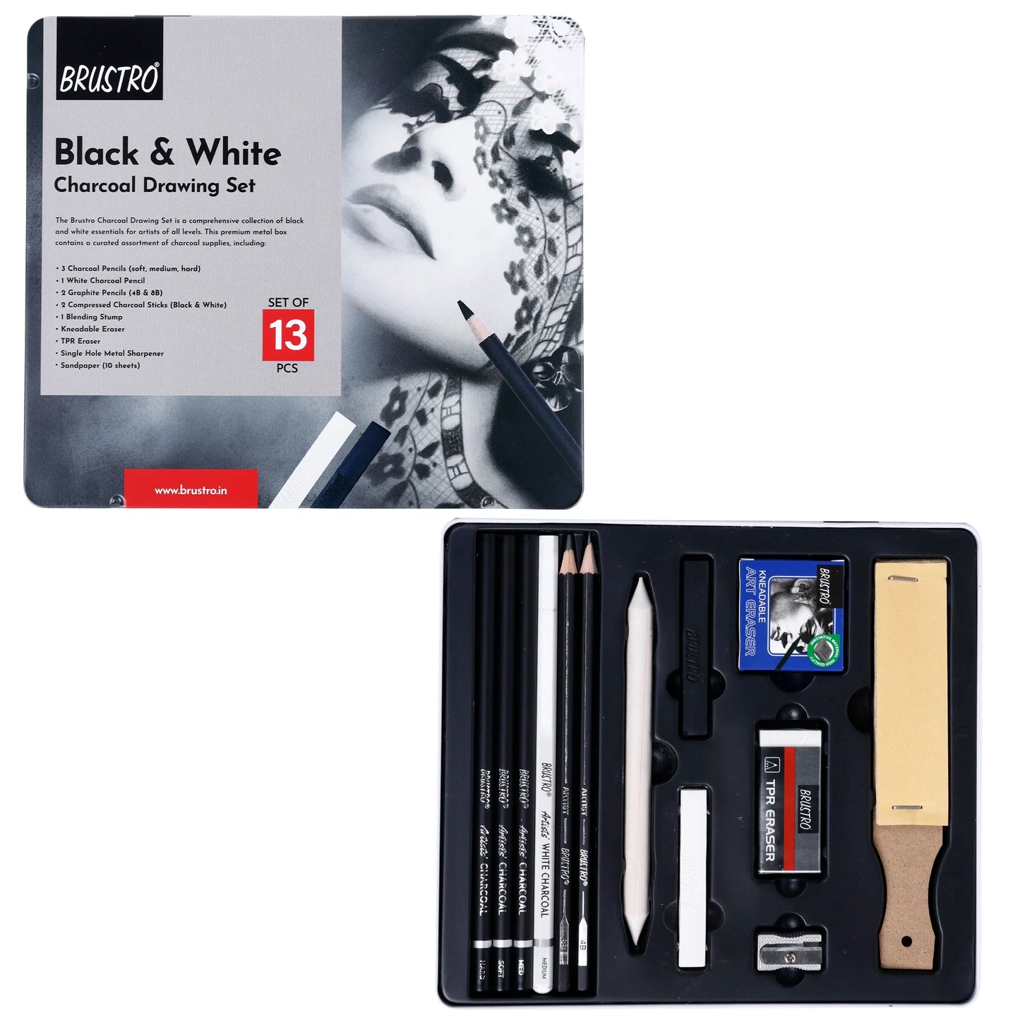 BRUSTRO BLACK & WHITE CHARCOAL SET 13