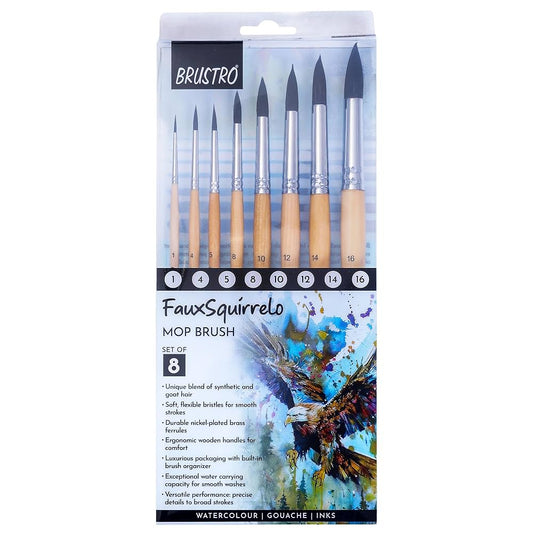 BRUSTRO FAUX SQUIRRELO MOP BRUSH SET OF 8