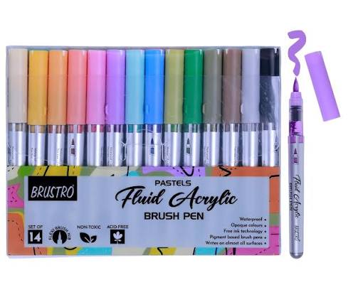 BRUSTRO FLUID ACRYLIC BRUSH PEN PASTEL SET OF 14
