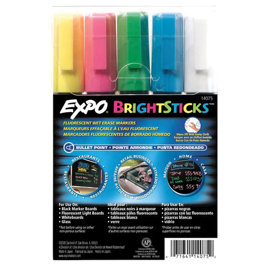 EXPO BRIGHT STICKS FLUORESCENT WET ERASE MARKER SET OF 5