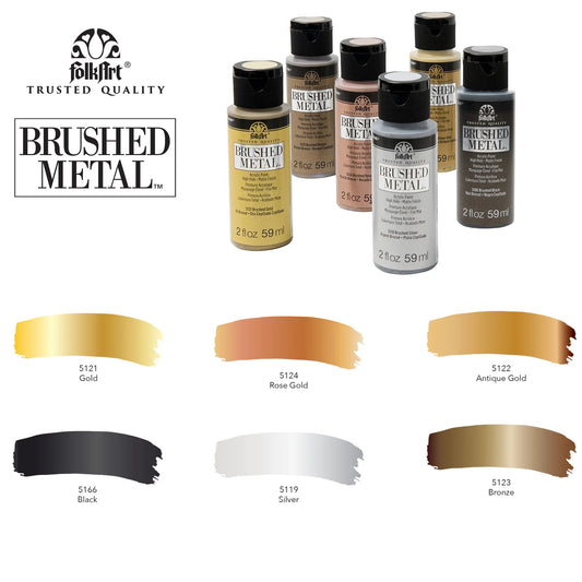 FOLKART BRUSHED METAL ACRYLIC PAINT METALLIC SET OF 6 59ML
