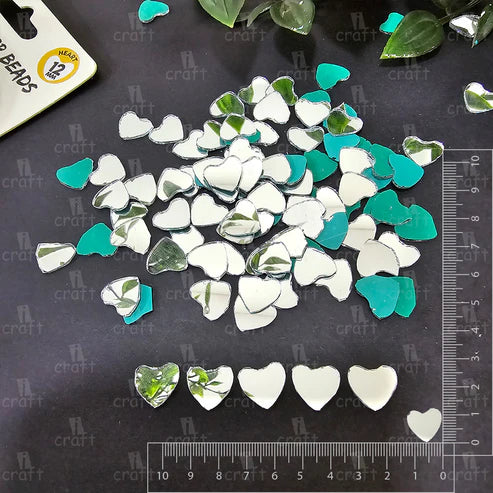 icraft Glass Mirror Beads-Heart-Silver