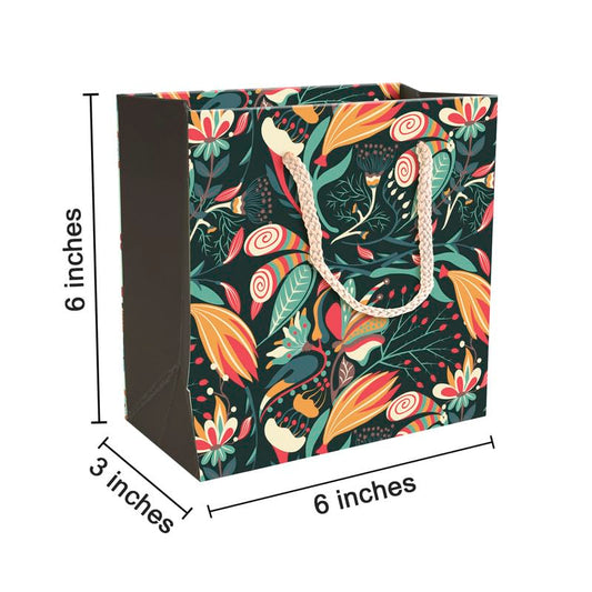 PAPERPEP PAPER BAG PPH-028N 6*6*3 BLACK FLORAL PRINT