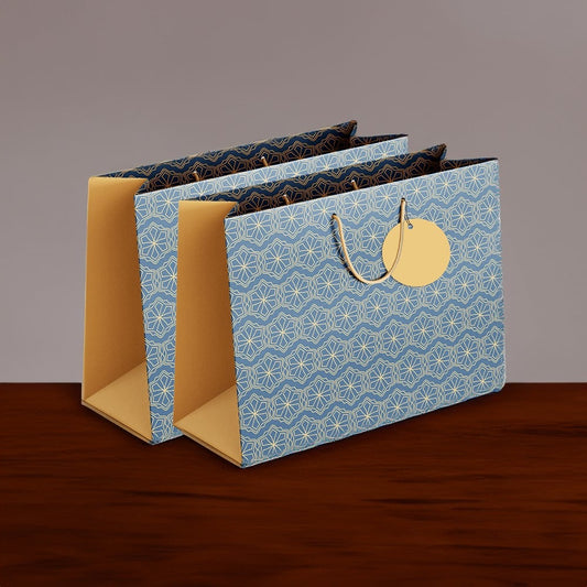 PAPERPEP PAPER BAG PPH-030B 17*12.5*4.75 BLUE GEOMATRIC PRINT