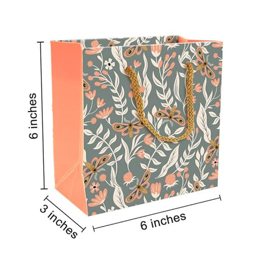 PAPERPEP PAPER BAG PPH-032N 6*6*3 GREY FLORAL&MOUTH PETTERN