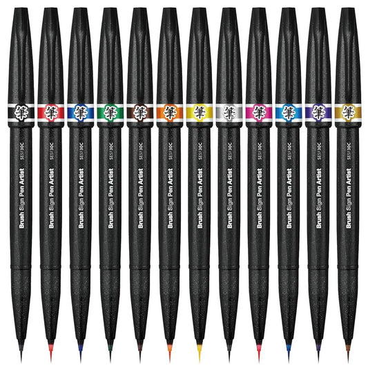 PENTEL BRUSH SIGN PEN ARTIST VIBRANT COLOR SET OF 12