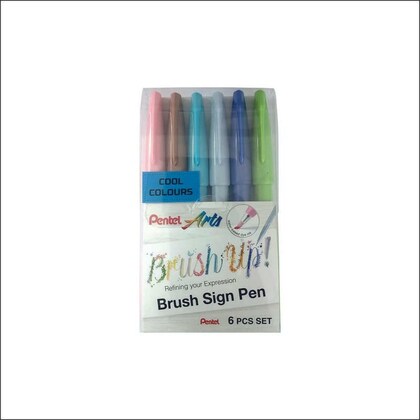 PENTEL BRUSH SIGN PEN COOL COLOR SET OF 6