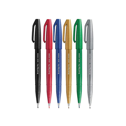 PENTEL BRUSH SIGN PEN START-UP COLOR SET OF 6