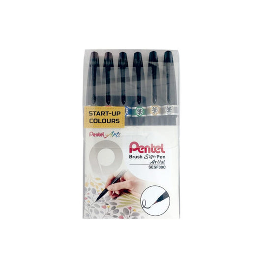 PENTEL BRUSH SIGN PEN VIBRANT COLOR SET OF 6