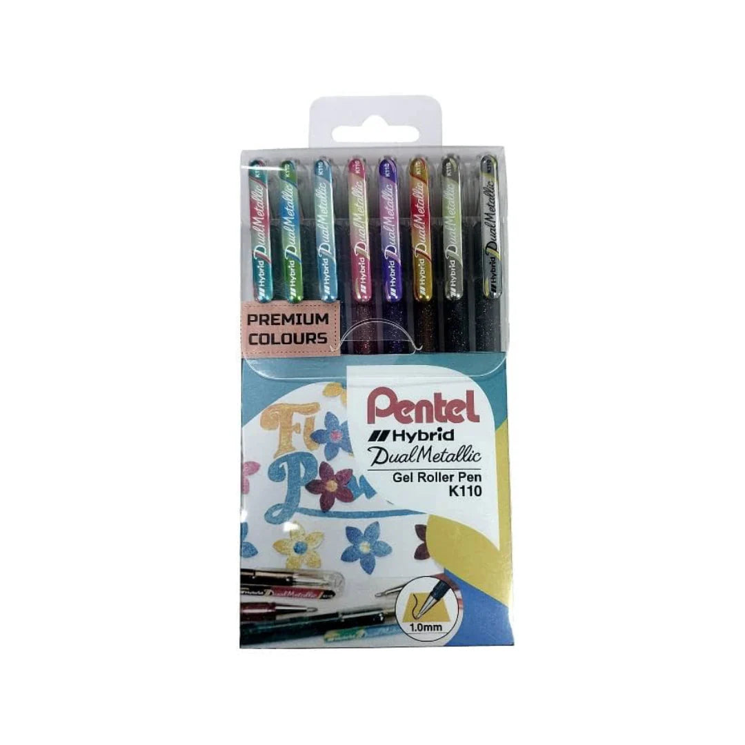 PENTEL DUAL METALLIC GEL ROLLER PEN SET OF 8