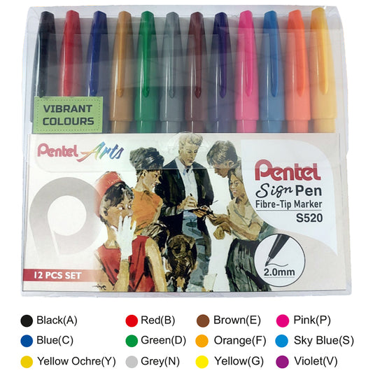 PENTEL S520 SIGN PEN VIBRANT SET OF 12