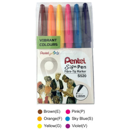 PENTEL S520 SIGN PEN VIBRANT SET OF 6